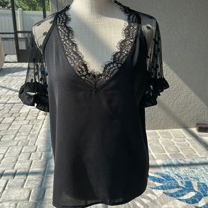 Lace trim and polka dots top